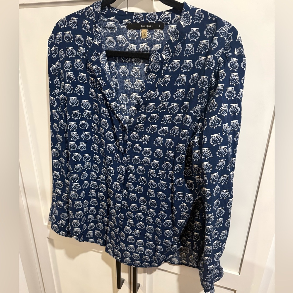 Navy blue Owl print long sleeve top